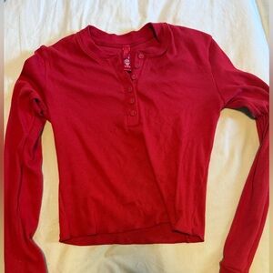 Skins holiday ruby red ribbed Henley crop top long sleeve